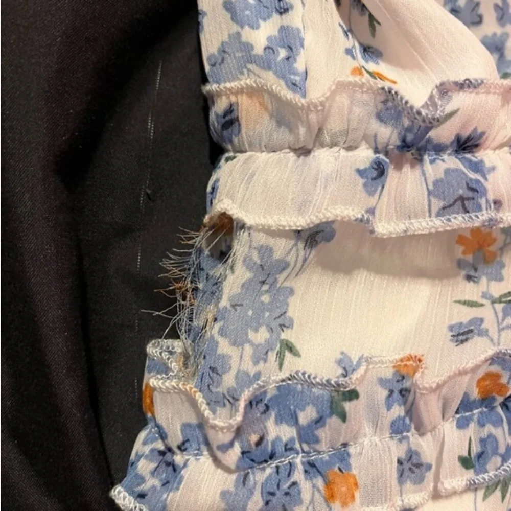 DOKOTOO Mini Dress Floral Deep V-Neck Ruffle Long Sleeve Open Back size XL - Picture 10 of 11